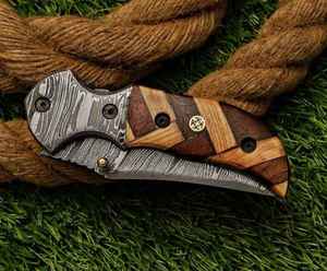 Couteau à lame fixe en acier Damas forgé à la main, manche en bois d'olivier avec mosaïque de clous - Qualité industrielle, multifonctionnel, service OEM, pour l'extérieur - Product Image 4