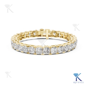 KRUP JEWELS 5.00MM Princess Cut Synthetic Lab-Grown Diamond Tennis <b>Bracelet</b> 14K <b>Solid</b> Gold Unisex Luxury Bridal Jewelry - Product Image 1
