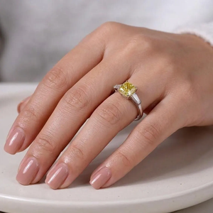 Radiant & Baguette Lab Grown Diamond IGI Certified DEF Color VS VVS Clarity 10K 14K 18K Solid Gold Wedding Ring <b>Three</b> Stone Ring - Product Image 3