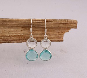 Wholesale Two Stone Faceted <b>Earrings</b> 925 <b>Sterling</b> <b>Silver</b> Multi Gemstone <b>Dangle</b> <b>Earrings</b> Manufacturer Handcrafted Aqua Blue - Product Image 3