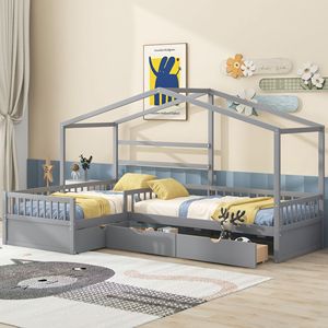 Letto a piattaforma grigio a una piazza e mezza con tre cassetti contenitore per bambini - Product Image 2