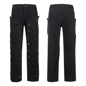 Jean en denim respirant noir à rivets pour homme, collection Printemps 2025 – Tendance délavée, style personnalisé, pantalon long, marque Hip Hop Américaine - Product Image 1