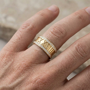 แหวนทองคำ 14K ประดับเพชรแบบ Pave ตัวเลขโรมัน รับรองโดย IGI วงกว้าง เหมาะสำหรับวันครบรอบและงานปาร์ตี้ - Product Image 4