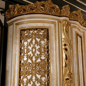 Armoire de luxe sur mesure style palais italien en acajou massif, entièrement sculptée à la main, finition or, mobilier de chambre royale - Product Image 5