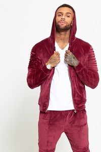 Survêtement de sport à rayures latérales, fermeture éclair, coupe ajustée, en velours, pour homme, marque privée - Product Image 2