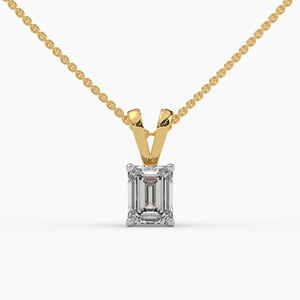 Emerald Cut Lab Grown Diamond Pendant <b>Necklace</b> in 14K Yellow Gold IGI Certified Luxury Jewelry for Party and Gift - Product Image 1