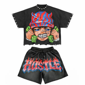 Ensemble deux pièces graphique tendance pour homme, style streetwear, idéal pour l'été, le quotidien, la mode hip-hop et le style de vie urbain - Product Image 2