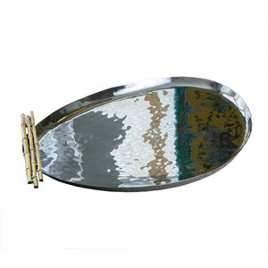 Two-Tone Hammered Stainless Steel Tray Gold <b>Twig</b> Branch Handle Rectangular Silver Platter - Product Image 6