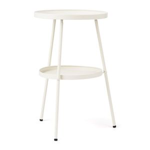Tavolino da Patio Rotondo a 2 Livelli in Metallo Bianco Crema, Piccolo Tavolo Laterale per Interni ed Esterni, per Caffè o Uso Generale - Product Image 1
