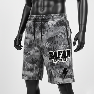 Shorts Premium de Felpa de Algodón de 340 GSM con Lavado Ácido, Color Gris Negro con Estampado Splash y Parche de Chenilla con Logotipo para Hombre - Product Image 4