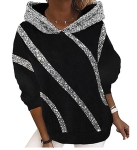 Sudadera con Capucha Extra Grande para Mujer, con Rayas de Lentejuelas, Hombros Caídos, Manga Larga, Tejida, Estilo Otoñal - Product Image 2