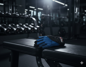 Rhino Fitness Breathable Mesh PU Leather Adjustable Wrist Strap Half Finger Gym <b>Gloves</b> for Weight Lifting Blue Black - Product Image 2