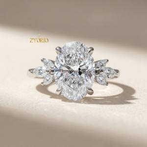 Bague de Mariage Premium en Diamant de Laboratoire Taille Ovale, Monture Muse en Or Blanc 14K, Bijou de Fiançailles et de Mariage pour Femme, Cadeau Idéal - Product Image 6