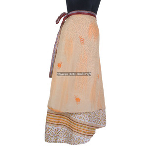 Indian Two Layer <b>Boho</b> Hippie Magic Sari Wrap <b>Skirt</b> 2 Layer Reversible Magic Silk Saris Wrap Long <b>Skirt</b> silk sari wrap <b>skirts</b> - Product Image 1