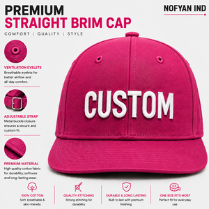 Custom Straight Brim Caps Wholesale | Premium <b>Flat</b> Bill Baseball Caps Manufacturer | OEM ODM Custom Logo Embroidery Snapback <b>Hat</b> - Product Image 1