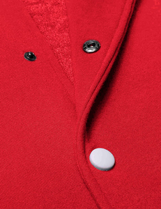 <b>Men's</b> Red Varsity <b>Jacket</b> Solid Color Button Closure Casual Style Turn-down Collar Regular Fit Polyester Material Autumn Wear - Product Image 3