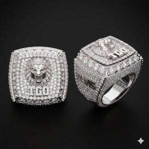 <b>Men's</b> 925 <b>Silver</b> Rose Gold Plated 'TGO' Lion Champion Cluster <b>Ring</b> for Bachelor Party Hip Hop Statement Inlay <b>Ring</b> - Product Image 1