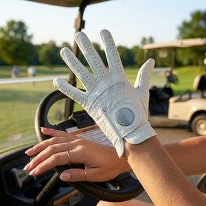 Gant de golf en cuir Cabretta INJAE de qualité supérieure, fermeture auto-agrippante, protection anti-UV, design ventilé pour les doigts, prise ultra-souple, main gauche, unisexe, OEM ODM - Product Image 4