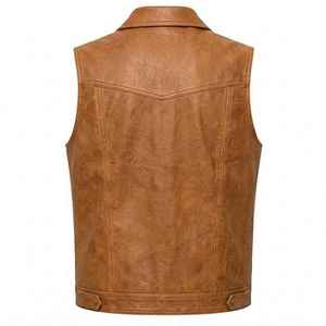 Gilet en cuir marron vintage élégant pour homme, avec boutons-pression classiques, style motard, pour un look décontracté et streetwear. - Product Image 6