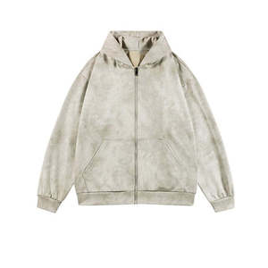 Sudadera con capucha y cremallera completa para hombre, con logotipo personalizado OEM, de algodón grueso y felpa, efecto desgastado por el sol, fabricante de sudaderas al por mayor. - Product Image 2