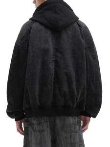 Veste en jean à capuche zippée pour homme, une nouvelle veste rembourrée en coton élégante et rétro en deux parties - Product Image 4