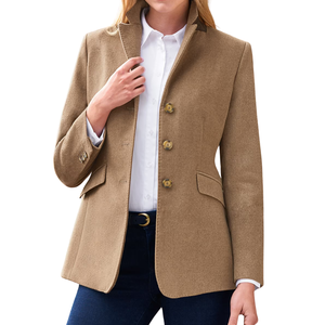 เสื้อแจ็คเก็ตมอเตอร์ไซค์ลายสก็อตผสมขนสัตว์สำหรับผู้หญิง ดีไซน์หรูหราติดกระดุมด้านหน้า สไตล์ลำลองทันสมัยสำหรับฤดูใบไม้ร่วงและฤดูหนาว บุด้วยผ้าฝ้ายให้ความอบอุ่น - Product Image 4