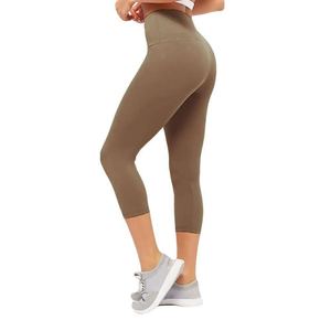 Leggings Capri pour femmes, taille haute, couleur unie, taille élastique, longueur genou, pantalon de yoga, spandex/polyester, couche de base, séchage rapide - Product Image 4