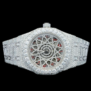 Nouvelle Arrivée Montre Hip Hop Quartz Or Blanc Moissanite Cadran Rond Entièrement Sertie de Pierres Chiffres Arabes Rouges Design Personnalisé - Product Image 1