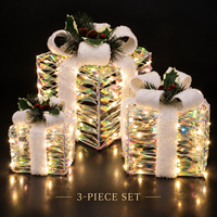Boîtes cadeaux de Noël lumineuses, ensemble de 3 pièces avec cadre en treillis tissé et lumière chaude pour l'affichage dans les halls d'hôtels