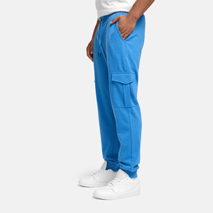 Pantalon de jogging cargo bleu pour homme, taille élastique avec cordon de serrage, décontracté, multi-poches, en coton mi-lourd, idéal pour le printemps - Product Image 5
