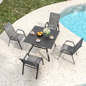 Sedie Ergonomiche da Esterno per Patio con Seduta Larga in Tessuto Teslin, Capacità di Carico 350 Libbre, Telaio in Metallo Impermeabile e Antiruggine - Product Image 1
