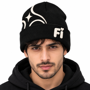 Gorros de Punto Personalizados al por Mayor con Bordado 3D, Unisex, para Invierno, con Puño Plegable, Diseño de Estrellas y Luna, Estilo Urbano, Proveedor de EE. UU. - Product Image 2