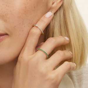 Ensemble de bagues empilables en émeraude naturelle ronde colorée, hypoallergéniques, en or 14K 18K, pour femmes, usage quotidien, vente en gros de bijoux de mode simples - Product Image 3