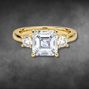 Bague de fiançailles en or avec trois pierres de diamant de laboratoire taille Asscher pour femme, certifiée IGI, bijoux fins, design élégant pour mariée - Product Image 1