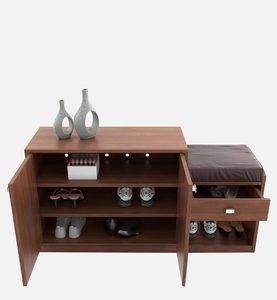 Engineered Wood Shoe Cabinet with 1 Drawer <b>Storage</b> and Cushion <b>Seat</b> Wooden Shoe Rack for Home and Office (Brown Finish - Product Image 5