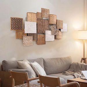 Arte Mural Moderno de Mosaico de Madera Geométrico, Marco Metálico Abstracto, Panel Decorativo de Madera de Lujo para Colgar en la Pared, para Sala de Estar, Hotel - Product Image 4