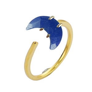 Anillo de Zafiro Facetado en Forma de Luna Creciente - Anillo Ajustable Chapado en Oro Liso al por Mayor - Product Image 1