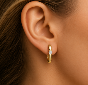 18K Yellow Gold Solitaire Round Lab Grown Diamond E VVS Elongated Oval Shaped Huggie <b>Hoop</b> <b>Earrings</b> Fine Jewelry OEM Manufacturer - Product Image 2