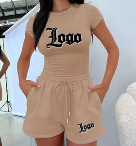 Ensemble deux pièces d'été pour femme en coton tricoté, t-shirt à manches longues et short respirant, tenue de sport décontractée, vente en gros - Product Image 1