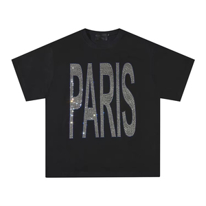 Camiseta de algodón extragrande cómoda con transferencia de calor y pedrería, de media manga, para estampar, estilo streetwear de verano, corte holgado y brillante. - Product Image 6