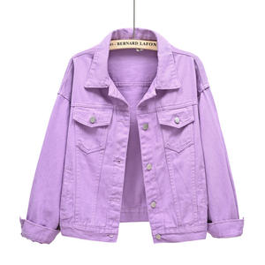 Veste en jean pour femme, couleur unie, style printemps, coupe classique, col rabattu, fermeture boutonnée, manches longues, couleur violette - Product Image 1