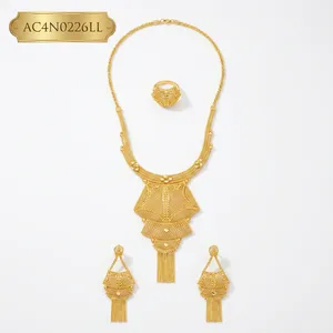 New Arrival Trendy Classic Flower Box Chain Long <b>Necklace</b> Set Earrings <b>Rings</b> 18K Gold Plated Fashion Jewelry - Product Image 2
