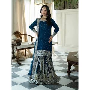 NUEVA LLEGADA FAUX GEORGETTE BORDADO SECUENCIA TRABAJO TOP SHARARA CON DUPATTA RAMA - Product Image 1