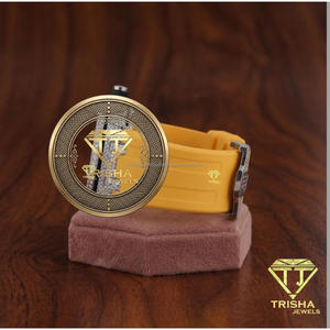 Custom Luxury Gold Tone Watch With Yellow Silicone Strap Sparkling Stone Set Case <b>Chronograph</b> Style Fashion Wristwatch For Men - Product Image 3