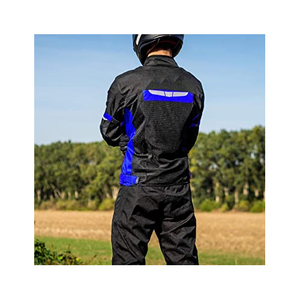 Blouson de moto réfléchissant noir et bleu pour homme, manches longues, coupe-vent, color-block, toutes saisons, tenue de course - Product Image 4