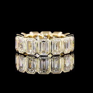 Luxury IGI Certified 9.0 ct <b>Emerald</b> Cut Lab Created Diamond Wedding <b>Ring</b> Solid Yellow Gold Bezel Set Full Eternity <b>Band</b> Factory - Product Image 1