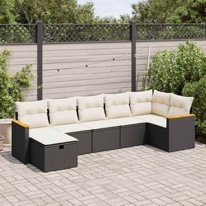 Set divano da giardino in rattan bianco crema e nero con cuscini, 6 posti, mobili da esterno, design contemporaneo - Product Image 1