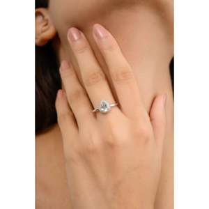14K Solid <b>Gold</b> Pear Cut Aquamarine Diamond Modern Statement <b>Ring</b> - Product Image 3