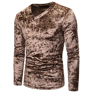 T-shirt en velours à col en V pour homme, logo personnalisé de haute qualité, tissu en coton 100 %, style décontracté tendance, imprimé graphique - Product Image 2