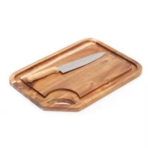 Tabla de Cortar de Madera de Acacia, Juego de Cuchillos, Tabla Rectangular para Picar, Fácil de Colgar, Tabla de Barbacoa Sostenible, Hecha a Mano, Ligera, Apta para Lavavajillas - Product Image 1